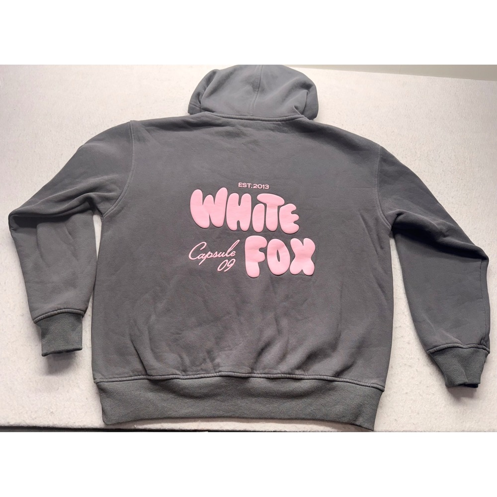 White Fox Capsule 09 Hoodie Gray Pink Puff Print Pullover M/L